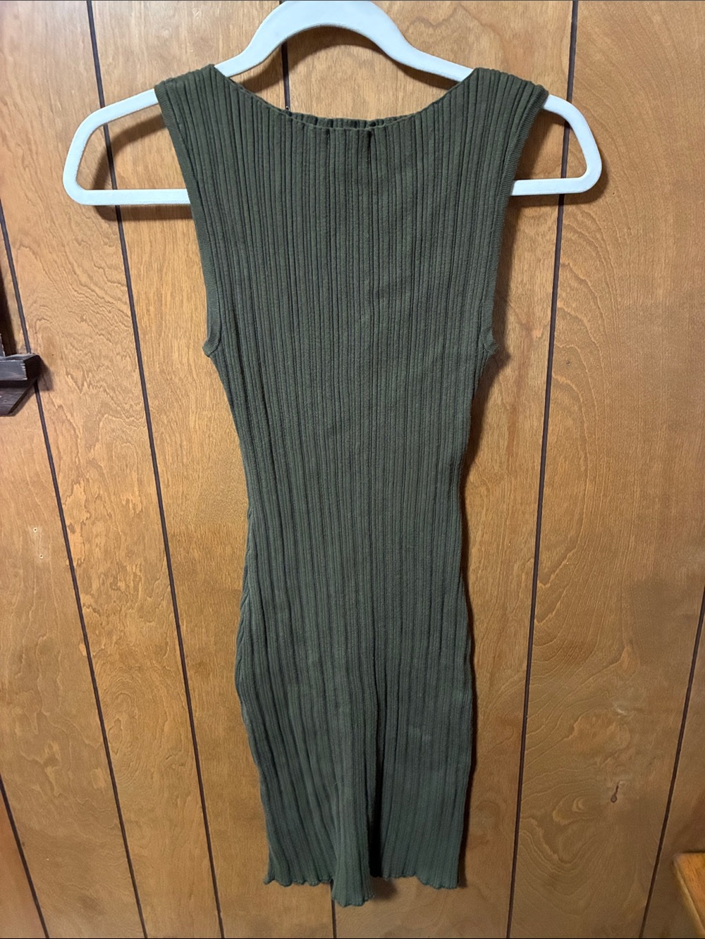 Quince Olive Green Ribbed Midi Dress